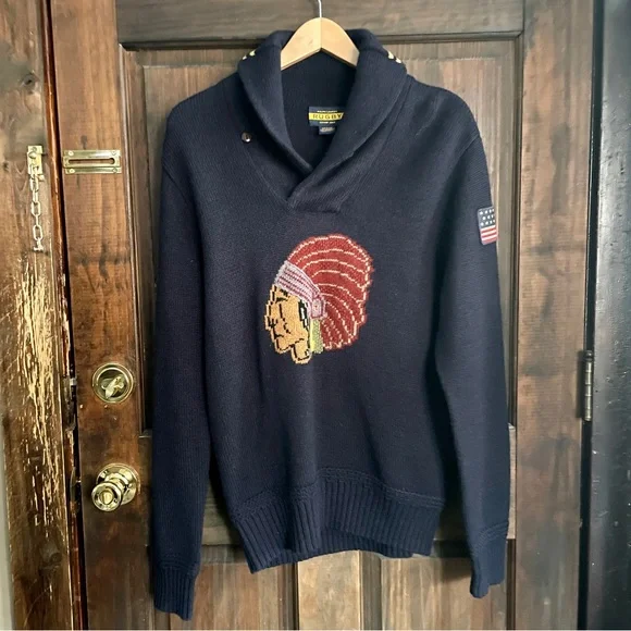 RALPH LAUREN Rugby Shawl Knitted Sweater - Picture 2 of 11